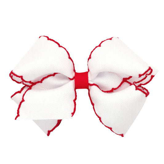 Red on white Grosgrain Moonstitch Hair Bow