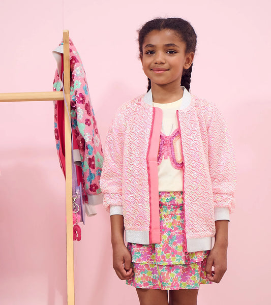 Hatley Girls' Pearl Mermaid Sequined Bomber Jacket - Pink Shell