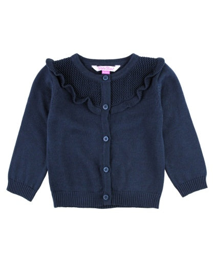 Sweater Knit Ruffle Trim Cardigan Navy