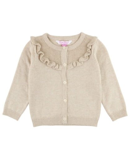 Sweater Knit Ruffle Trim Cardigan Oatmeal