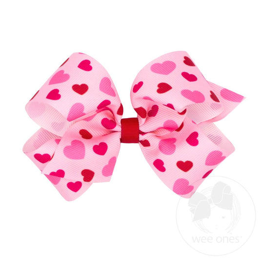 Valentine Heart Print Grosgrain Bow