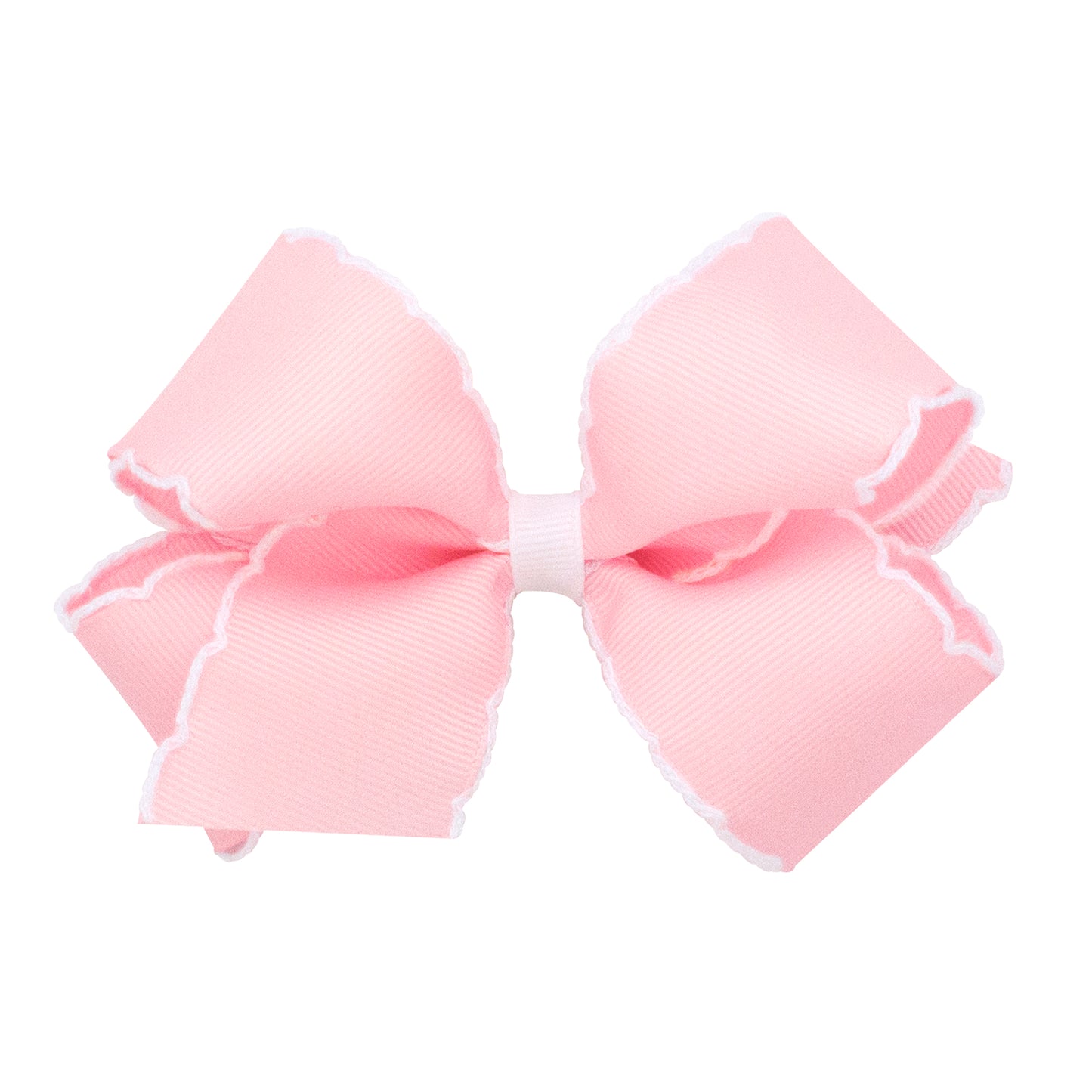 White on Pink Grosgrain Moonstitch Hair Bow