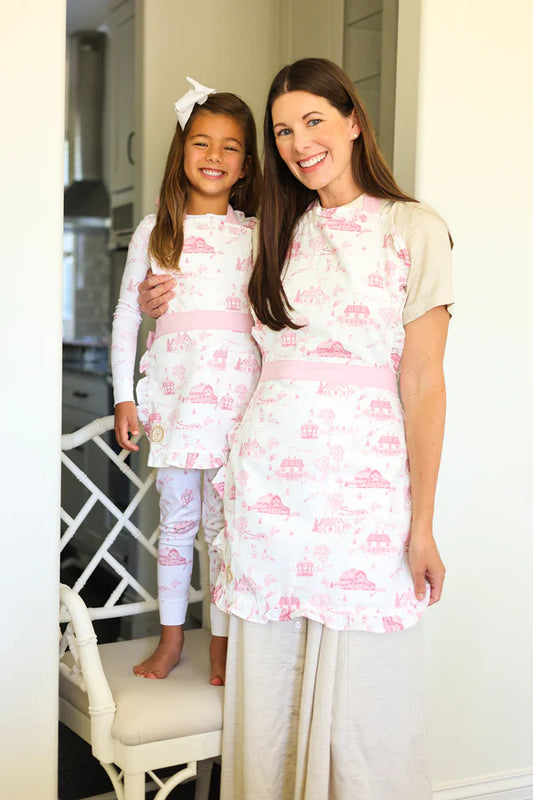 The Beaufort Bonnet Company Abigail Apron Dress - York Town Toile with Palm Beach Pink