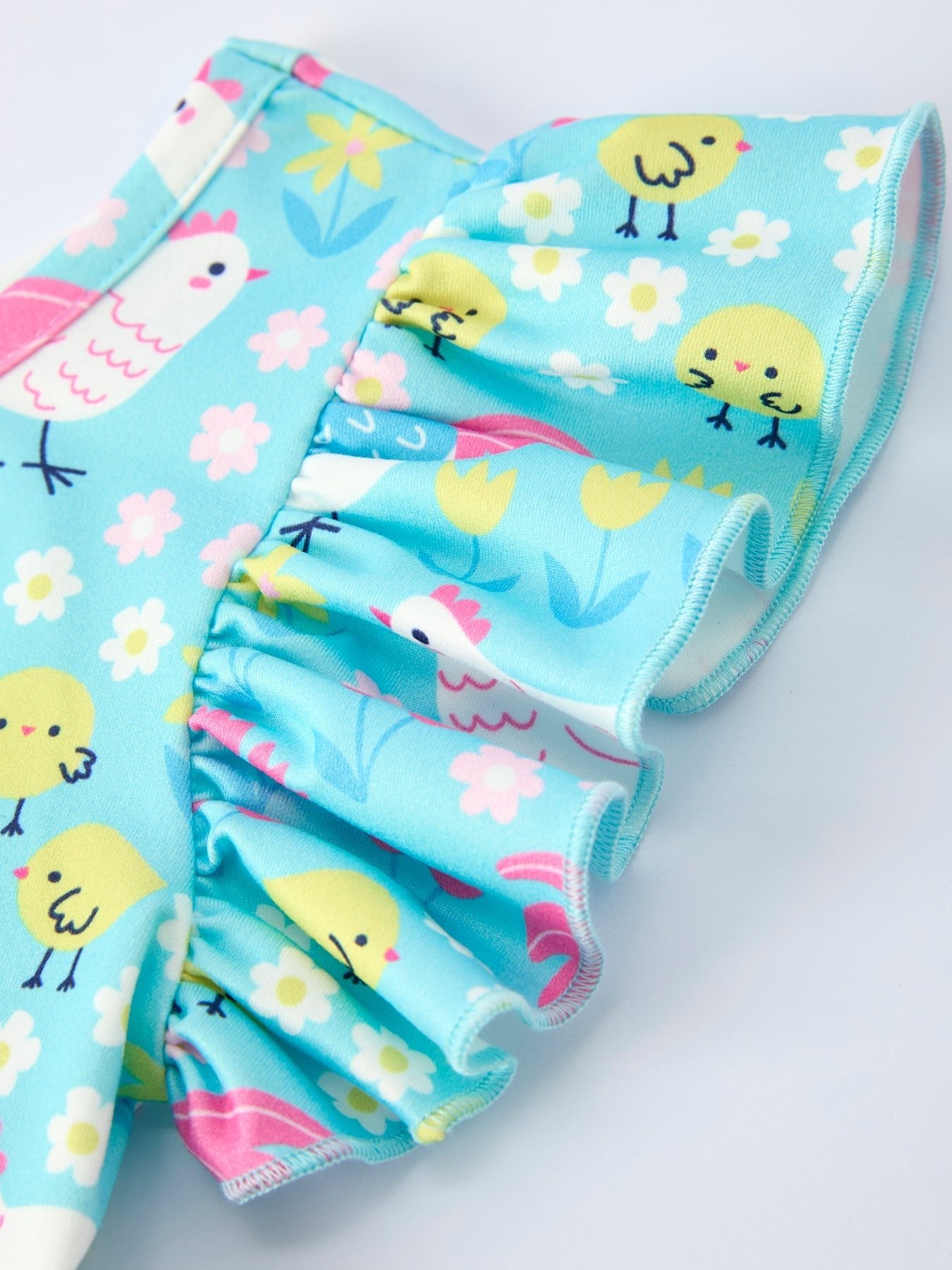 Aqua Spring Chicken Floral Farm Print Girls Dress - Sunny Meadow Boutique