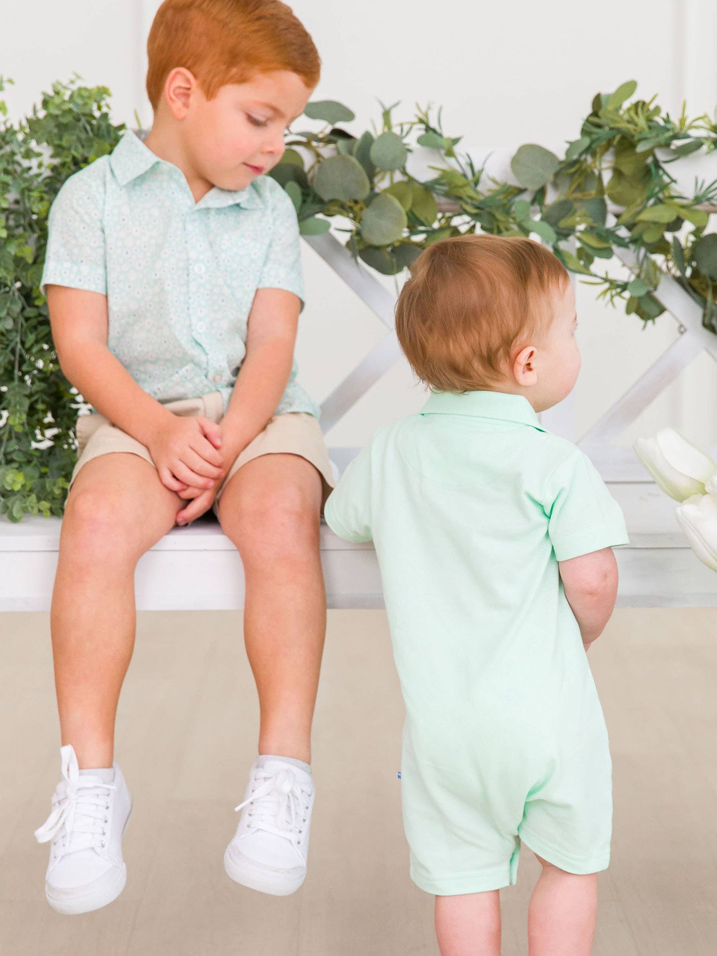 Baby Boys Mint Pique Polo Romper