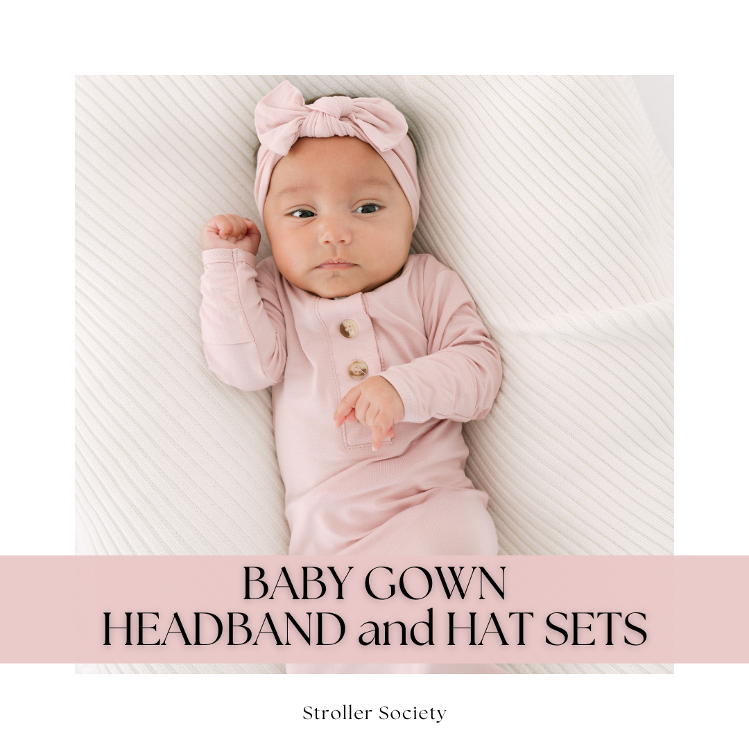 Newborn Knotted Baby Gown HEADBAND & HAT Set Multiple Colors