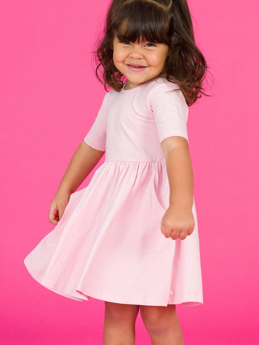 Girls Pink Short Sleeve Knit Twirl Dress