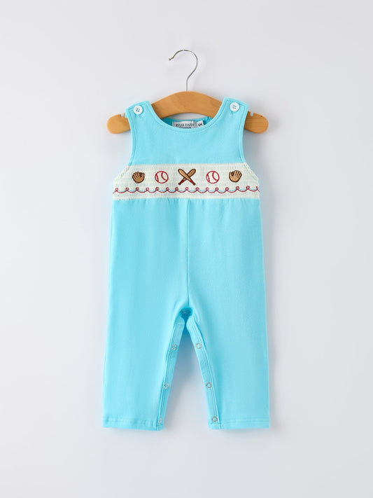 Baby Boy Baseball Romper – Blue Sleeveless Sports Outfit with Embroidery - Sunny Meadow Boutique