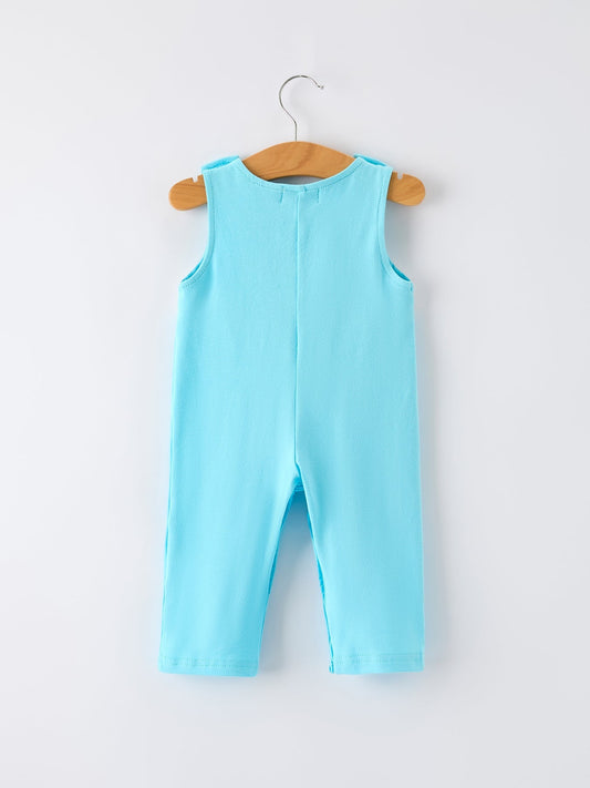 Baby Boy Baseball Romper – Blue Sleeveless Sports Outfit with Embroidery - Sunny Meadow Boutique