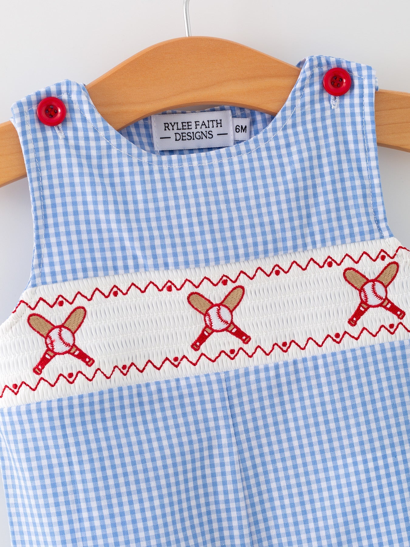 Baby Boy Baseball Smocked Romper – Blue Plaid Summer Outfit - Sunny Meadow Boutique