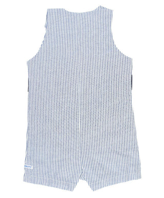 Baby Boys Blue Seersucker Classic Jon Jon Romper - Sunny Meadow Boutique