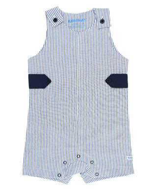 Baby Boys Blue Seersucker Classic Jon Jon Romper - Sunny Meadow Boutique