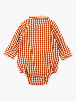 Baby Boys Classic Rust Gingham Long Sleeve Button Down Bodysuit - Sunny Meadow Boutique