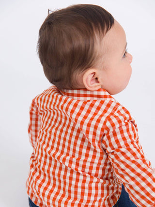 Baby Boys Classic Rust Gingham Long Sleeve Button Down Bodysuit - Sunny Meadow Boutique