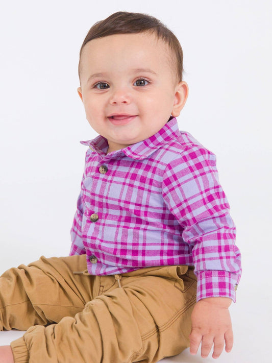 Baby Boys Harper Plaid Long Sleeve Button Down Bodysuit - Sunny Meadow Boutique