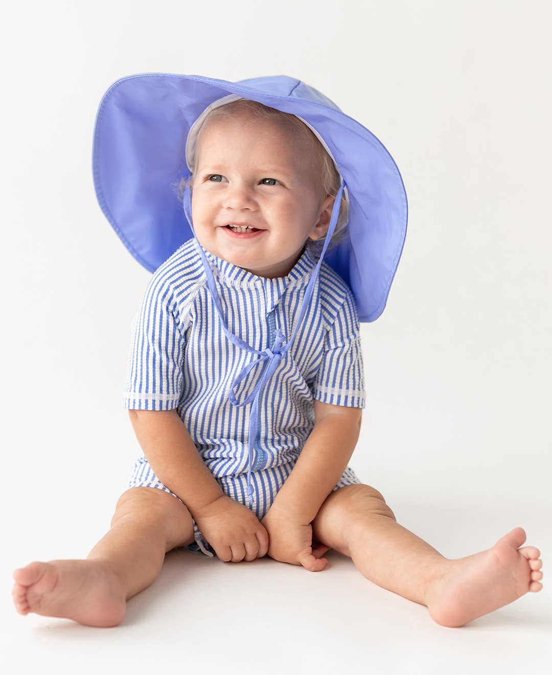 Baby Boys Periwinkle Blue Seersucker Short Sleeve One Piece Rash Guard - Sunny Meadow Boutique