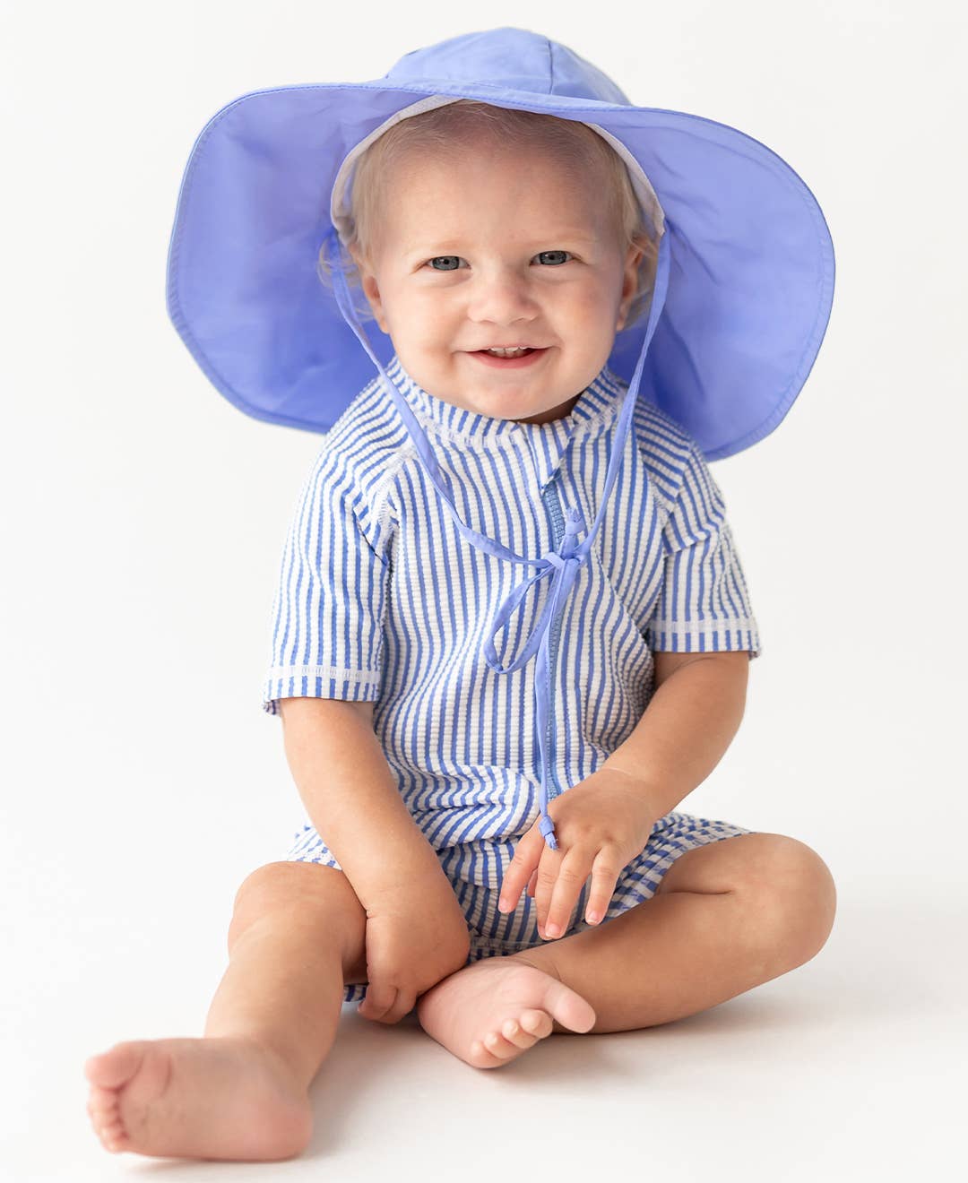 Baby Boys Periwinkle Blue Seersucker Short Sleeve One Piece Rash Guard - Sunny Meadow Boutique