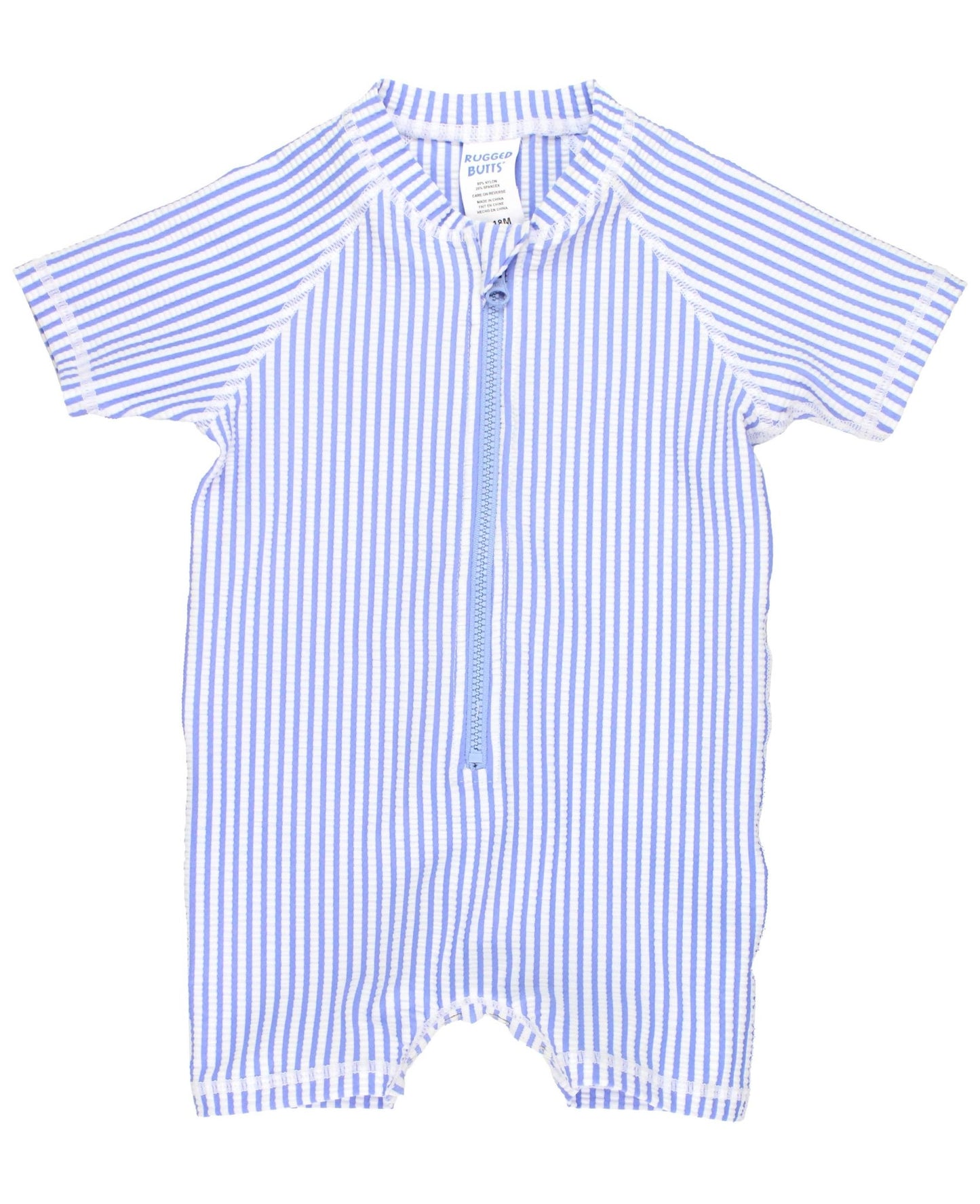 Baby Boys Periwinkle Blue Seersucker Short Sleeve One Piece Rash Guard - Sunny Meadow Boutique