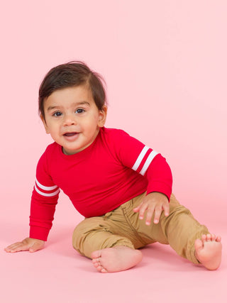 Baby Boys Red Racing Stripe Long Sleeve Bodysuit - Sunny Meadow Boutique