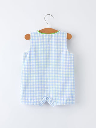 Baby Boys Summer Crocodile Embroidered Smocked Romper - Sunny Meadow Boutique