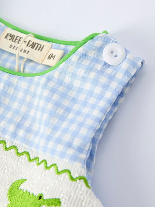 Baby Boys Summer Crocodile Embroidered Smocked Romper - Sunny Meadow Boutique