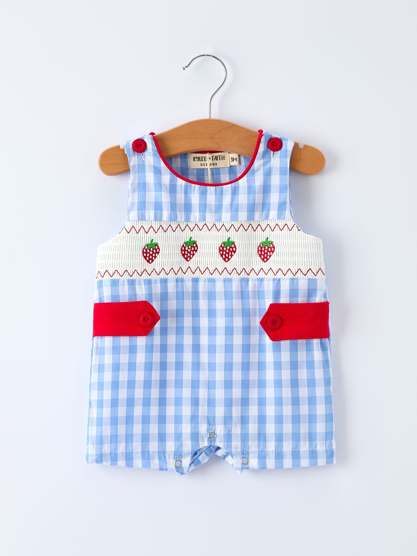 Baby Boys Summer Strawberry Embroidered Smocked Romper - Sunny Meadow Boutique