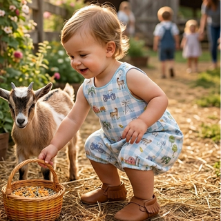 Baby Boys Tiny Barnyard Pima Cotton Romper - Classic Farm Print - Sunny Meadow Boutique