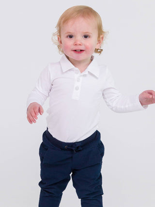 Baby Boys White Knit Polo Bodysuit - Sunny Meadow Boutique