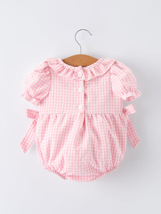 Baby Girl Pink Gingham Crocodile Smocked Romper – 100% Cotton Summer Boutique Outfit - Sunny Meadow Boutique