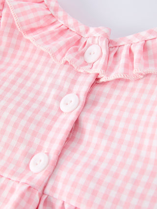 Baby Girl Pink Gingham Crocodile Smocked Romper – 100% Cotton Summer Boutique Outfit - Sunny Meadow Boutique