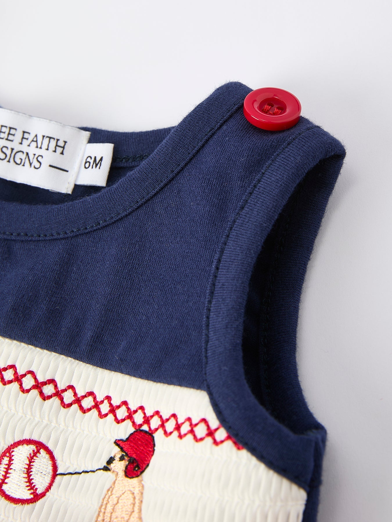 Baby Girls Bloomers Romper Set – Dog Baseball Smocking Embroidery Outfit - Sunny Meadow Boutique