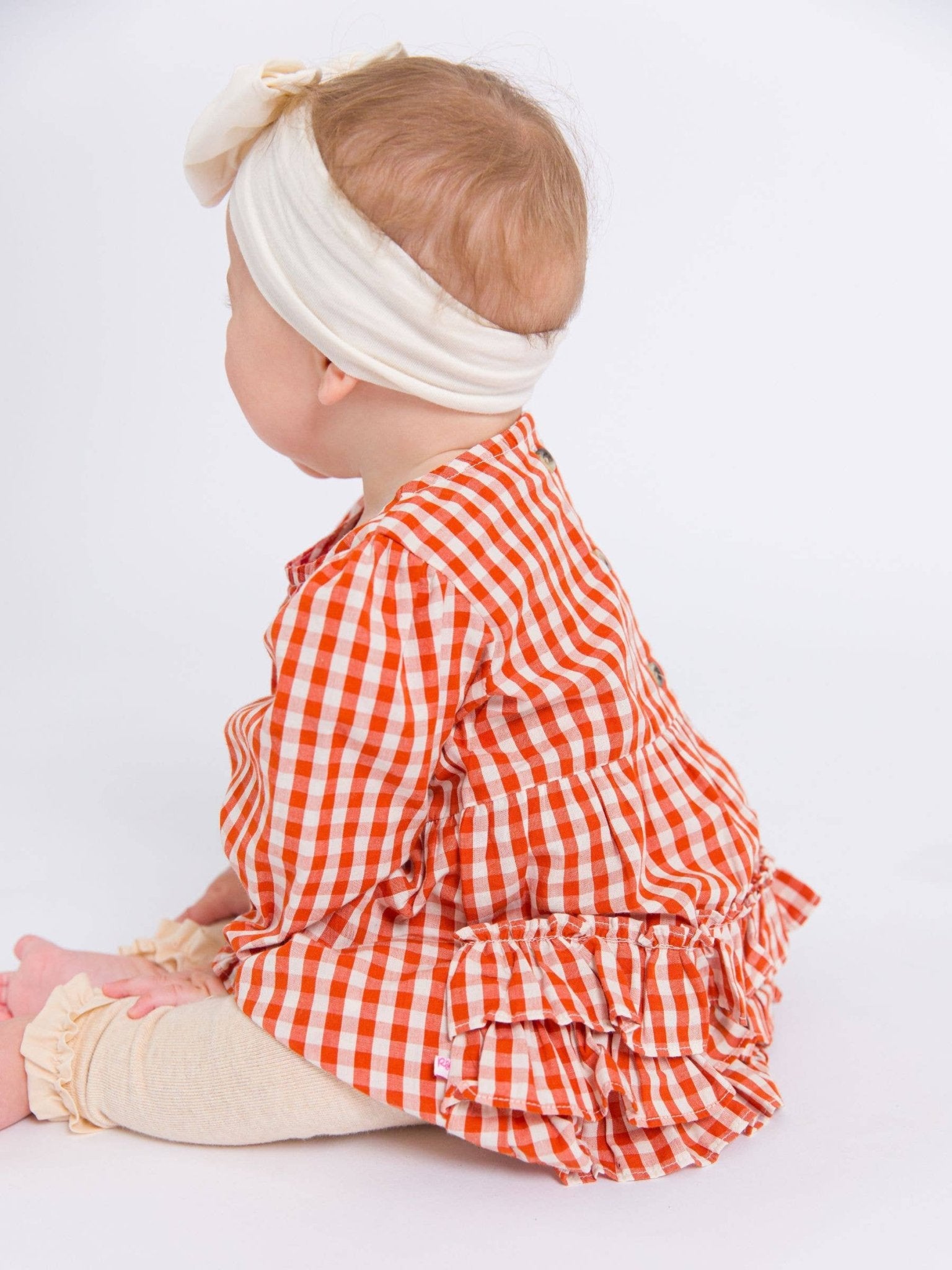 Baby Girls Classic Rust Gingham Woven Long Sleeve Bubble Romper - Sunny Meadow Boutique