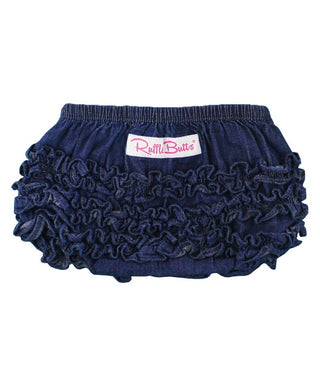 Baby Girls Dark Wash Denim Woven RuffleButt Bloomer - Sunny Meadow Boutique