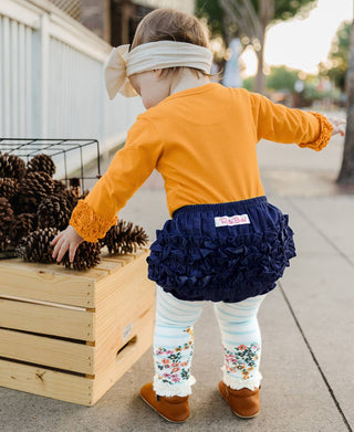 Baby Girls Dark Wash Denim Woven RuffleButt Bloomer - Sunny Meadow Boutique