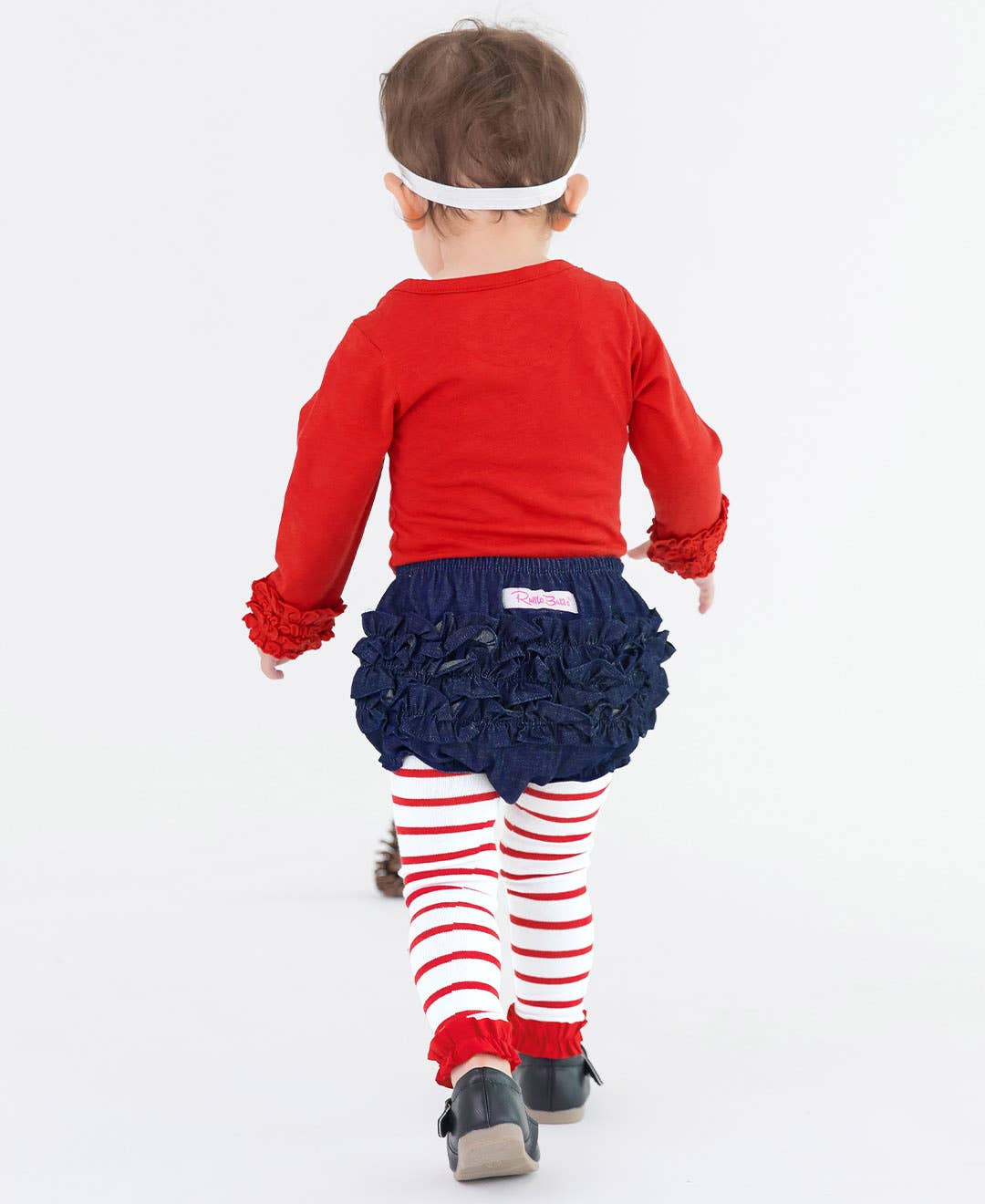 Baby Girls Dark Wash Denim Woven RuffleButt Bloomer - Sunny Meadow Boutique