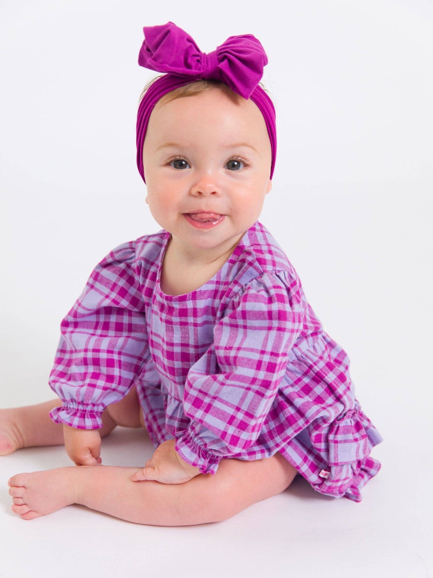 Baby Girls Harper Plaid Woven Long Sleeve Bubble Romper - Sunny Meadow Boutique