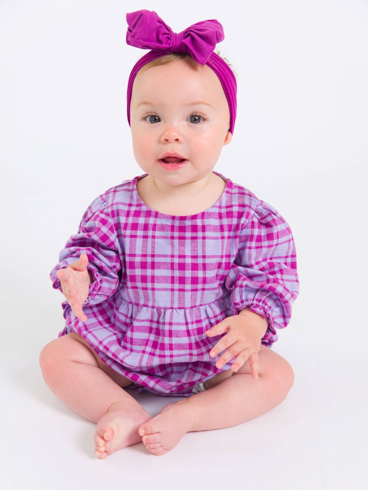 Baby Girls Harper Plaid Woven Long Sleeve Bubble Romper - Sunny Meadow Boutique