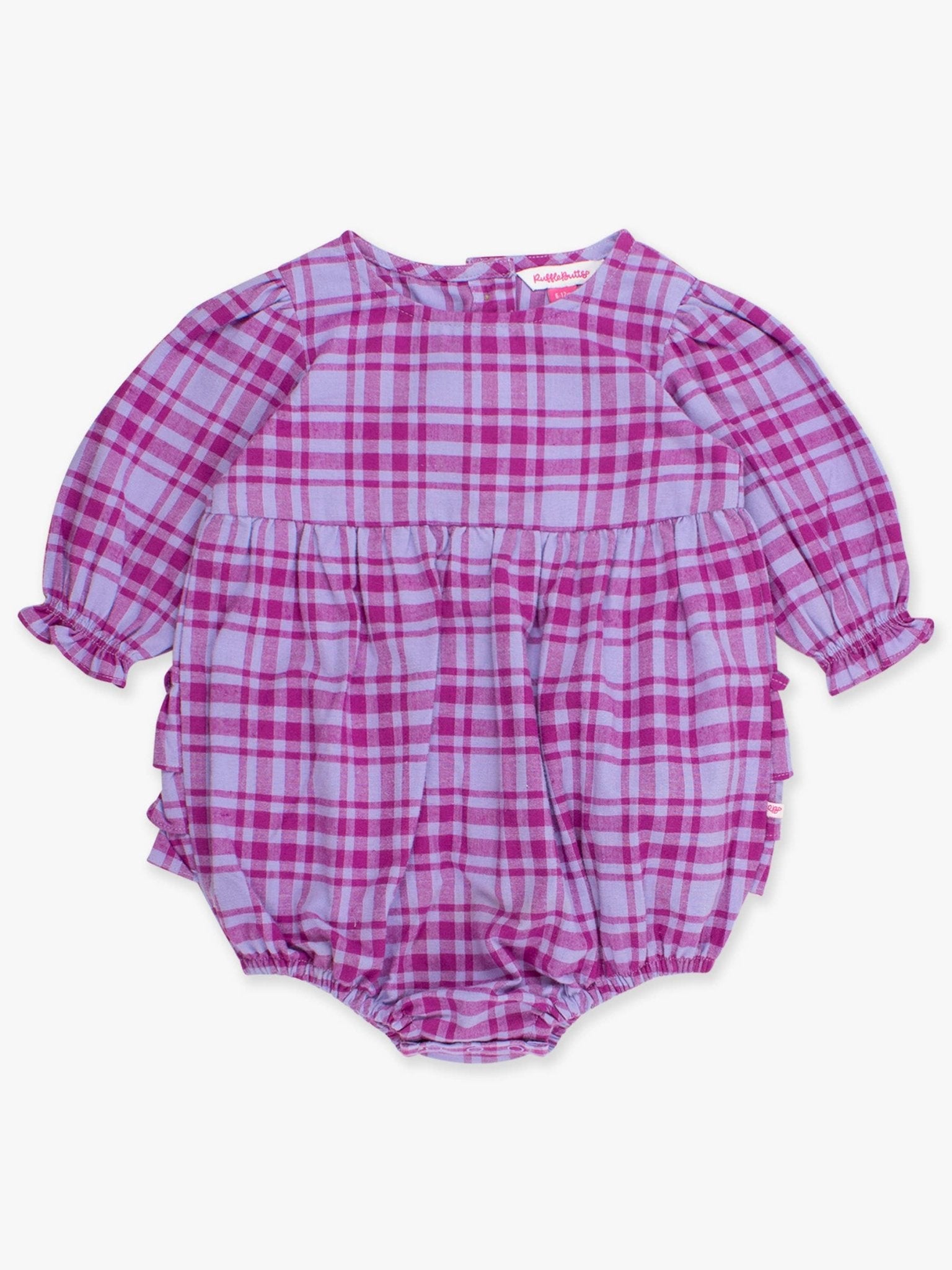 Baby Girls Harper Plaid Woven Long Sleeve Bubble Romper - Sunny Meadow Boutique