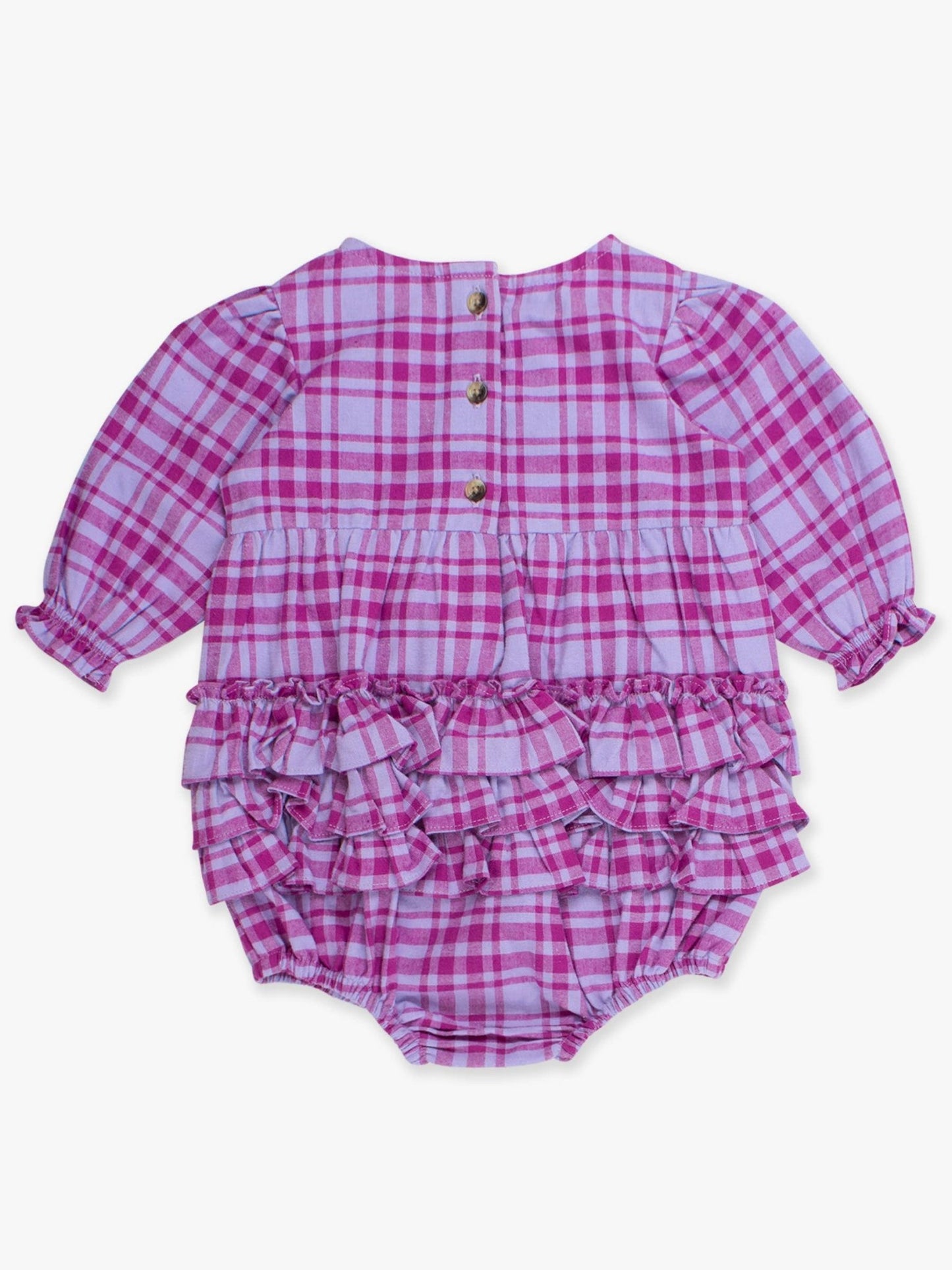Baby Girls Harper Plaid Woven Long Sleeve Bubble Romper - Sunny Meadow Boutique