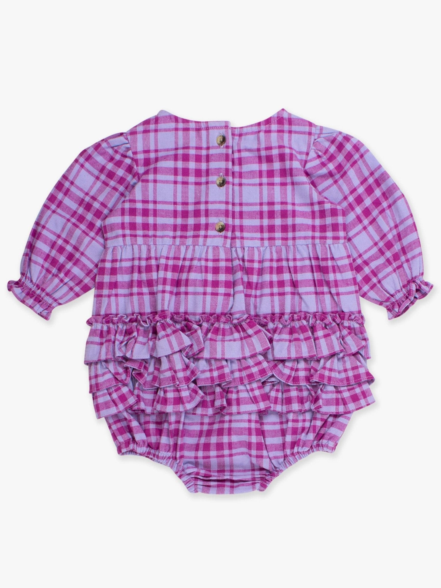 Baby Girls Harper Plaid Woven Long Sleeve Bubble Romper - Sunny Meadow Boutique