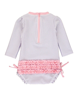 Baby Girls Lavender Seersucker Long Sleeve One Piece Rash Guard - Sunny Meadow Boutique