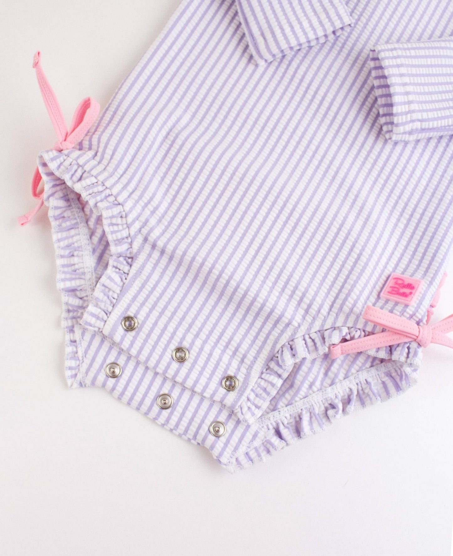 Baby Girls Lavender Seersucker Long Sleeve One Piece Rash Guard - Sunny Meadow Boutique