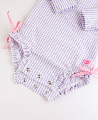 Baby Girls Lavender Seersucker Long Sleeve One Piece Rash Guard - Sunny Meadow Boutique