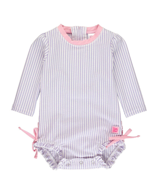 Baby Girls Lavender Seersucker Long Sleeve One Piece Rash Guard - Sunny Meadow Boutique