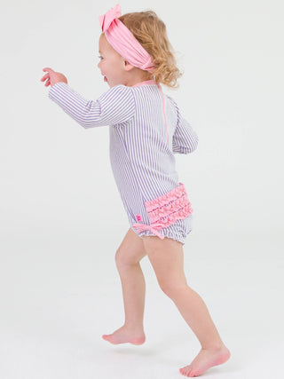 Baby Girls Lavender Seersucker Long Sleeve One Piece Rash Guard - Sunny Meadow Boutique
