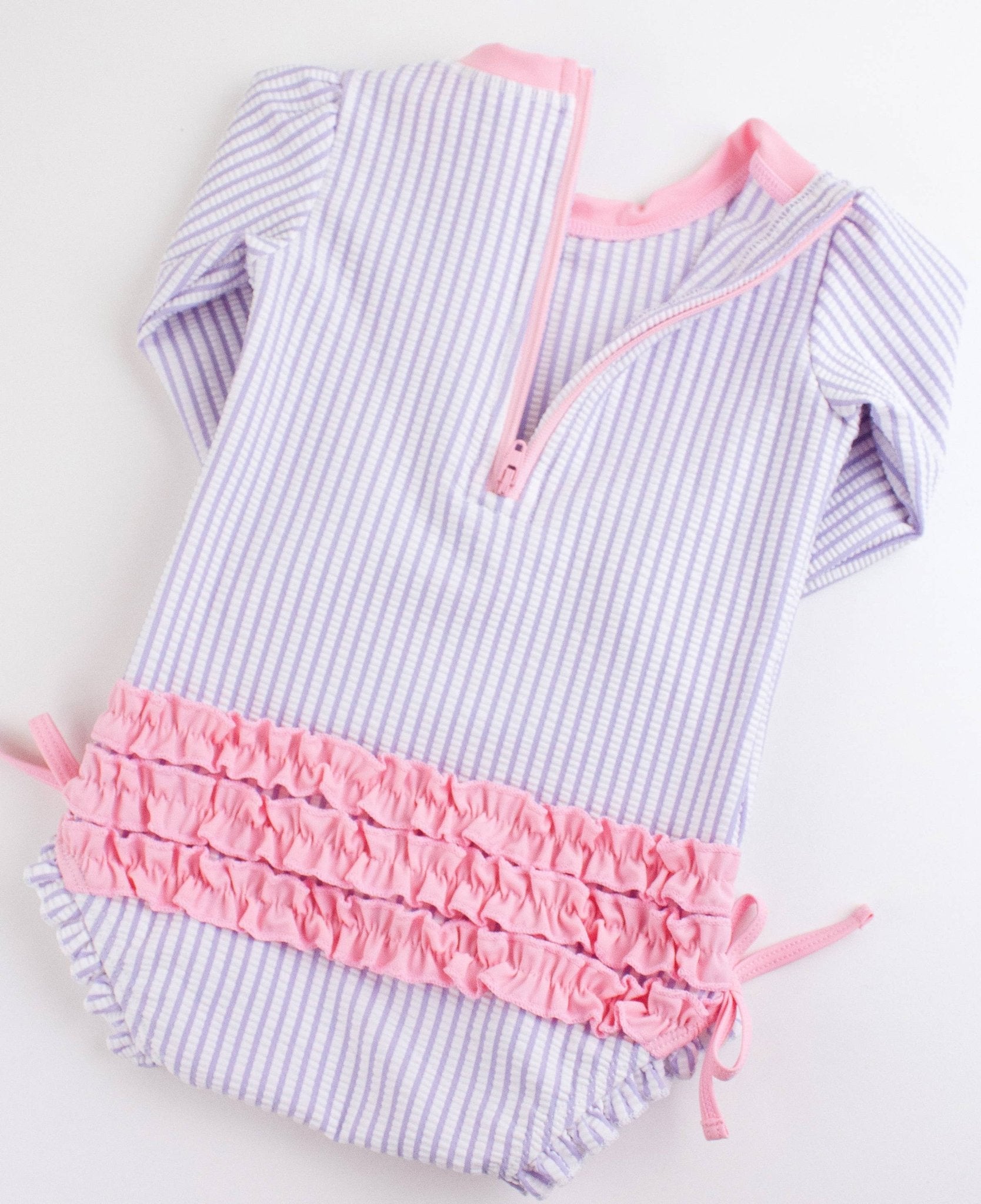 Baby Girls Lavender Seersucker Long Sleeve One Piece Rash Guard - Sunny Meadow Boutique