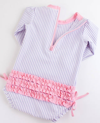 Baby Girls Lavender Seersucker Long Sleeve One Piece Rash Guard - Sunny Meadow Boutique