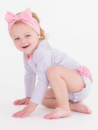 Baby Girls Lavender Seersucker Long Sleeve One Piece Rash Guard - Sunny Meadow Boutique