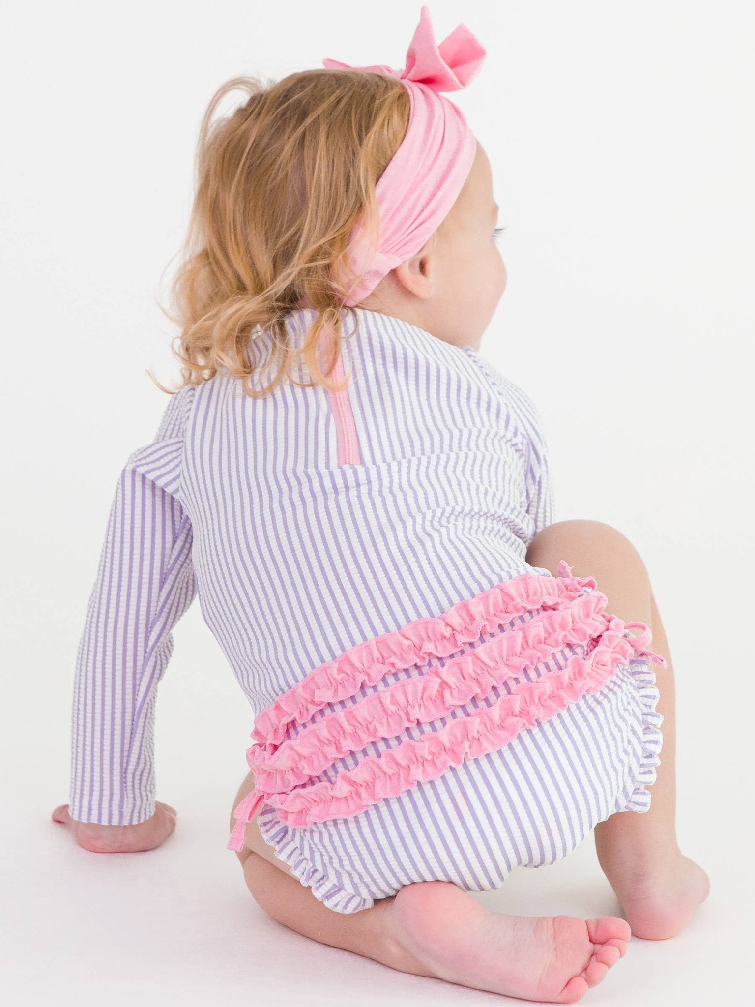 Baby Girls Lavender Seersucker Long Sleeve One Piece Rash Guard - Sunny Meadow Boutique