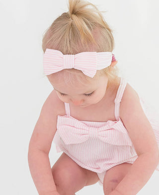 Baby Girls Pink Seersucker Woven Headband - Sunny Meadow Boutique